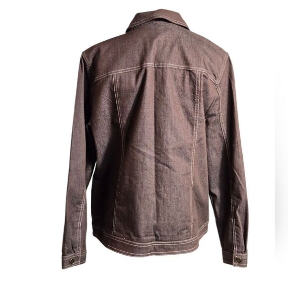 Alfred Dunner Brown Floral Embroidered Denim Jacket - Picture 4 of 7